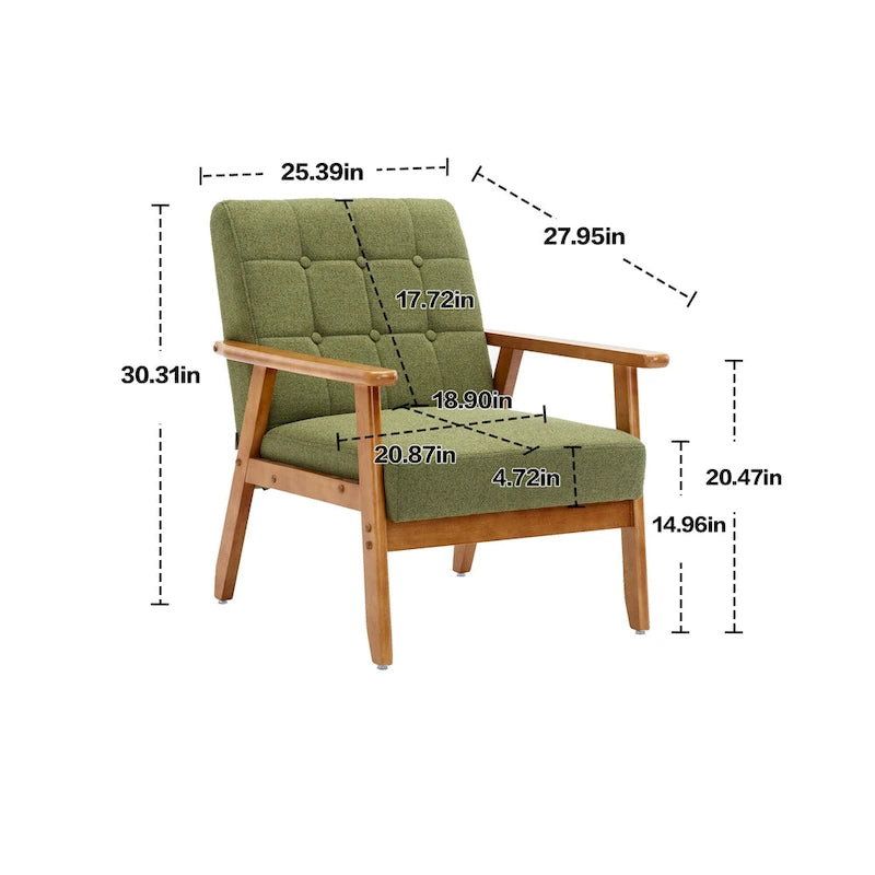 Tufted Accent Chair with Solid Wood Frame, 30.71"H x 25.39"W x 28.74"D