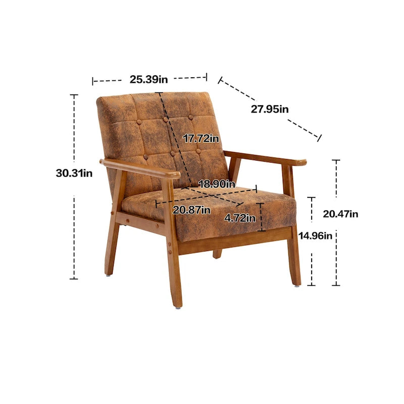 Tufted Accent Chair with Solid Wood Frame, 30.71"H x 25.39"W x 28.74"D