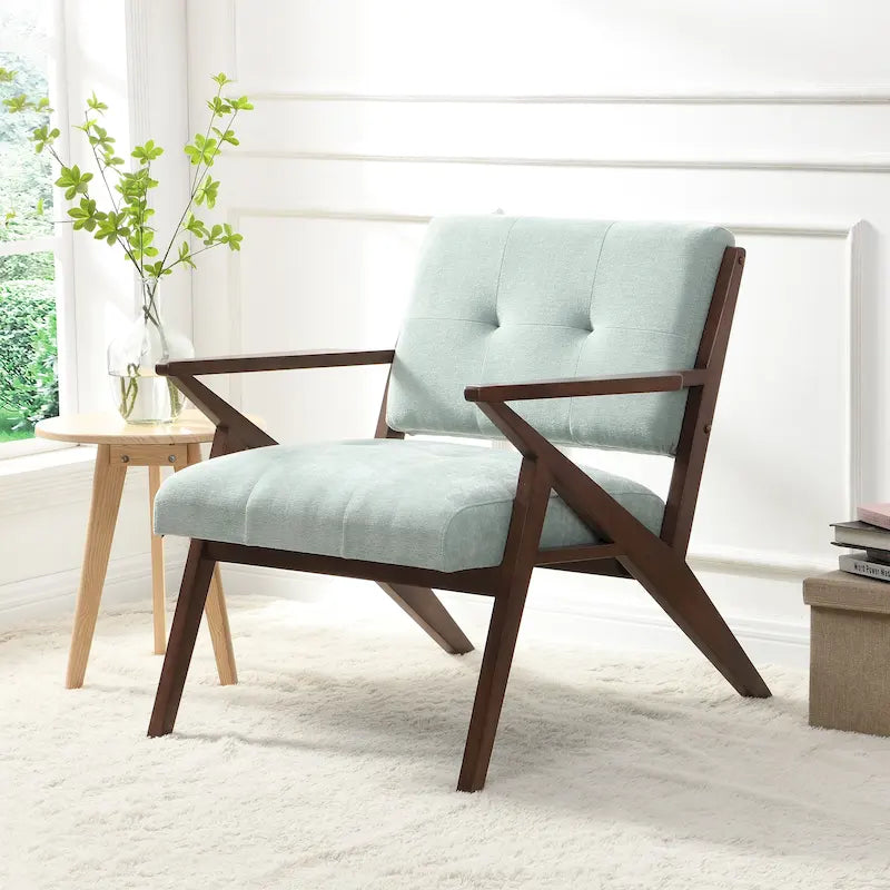 Mid-Century Modern Accent Chair with Angled Arms and Solid Wood Frame