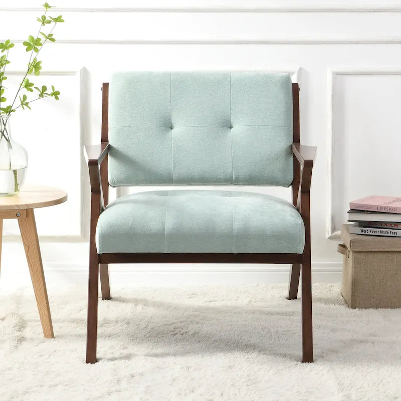 Mid-Century Modern Accent Chair with Angled Arms and Solid Wood Frame