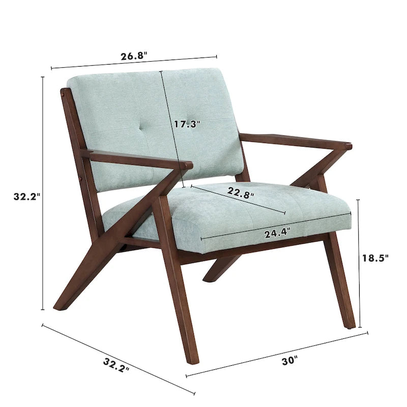 Mid-Century Modern Accent Chair with Angled Arms and Solid Wood Frame