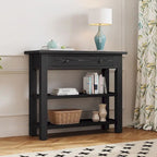 36" Farmhouse Console Table with 1 Drawer and 2 Open Shelves, MDF and Rubberwood