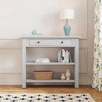 36" Farmhouse Console Table with 1 Drawer and 2 Open Shelves, MDF and Rubberwood