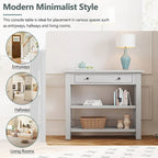 36" Farmhouse Console Table with 1 Drawer and 2 Open Shelves, MDF and Rubberwood