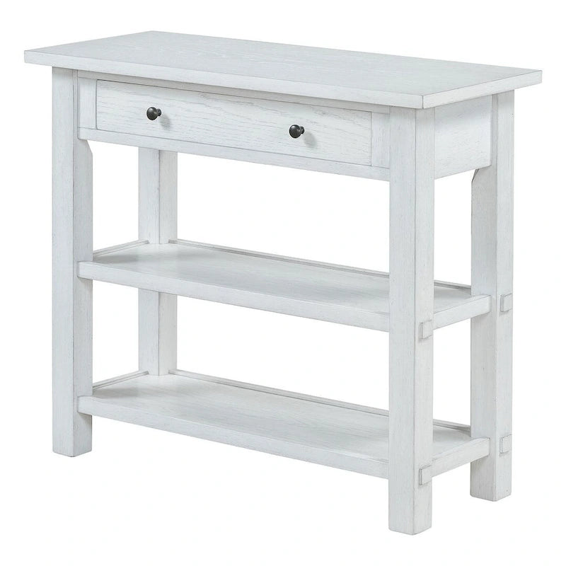 36" Farmhouse Console Table with 1 Drawer and 2 Open Shelves, MDF and Rubberwood