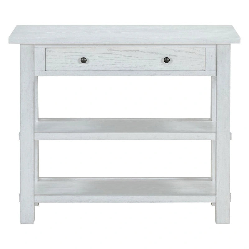 36" Farmhouse Console Table with 1 Drawer and 2 Open Shelves, MDF and Rubberwood