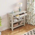 36" Farmhouse Console Table with 1 Drawer and 2 Open Shelves, MDF and Rubberwood