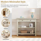 36" Farmhouse Console Table with 1 Drawer and 2 Open Shelves, MDF and Rubberwood