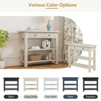 36" Farmhouse Console Table with 1 Drawer and 2 Open Shelves, MDF and Rubberwood