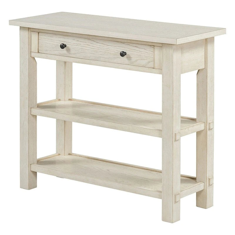 36" Farmhouse Console Table with 1 Drawer and 2 Open Shelves, MDF and Rubberwood