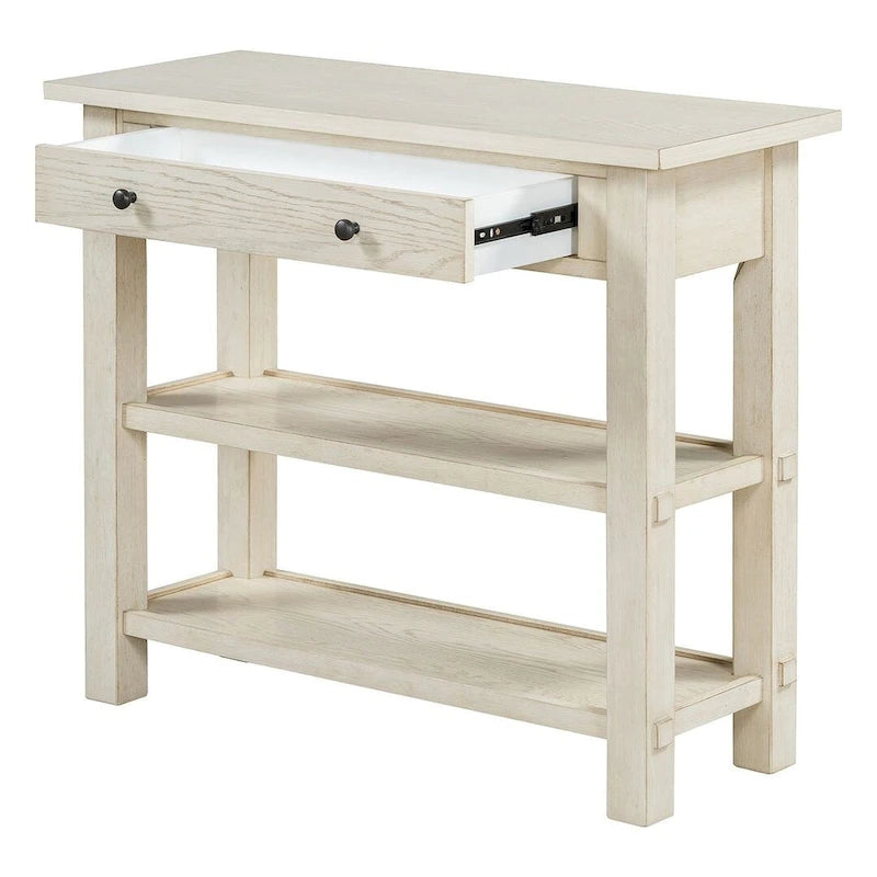 36" Farmhouse Console Table with 1 Drawer and 2 Open Shelves, MDF and Rubberwood