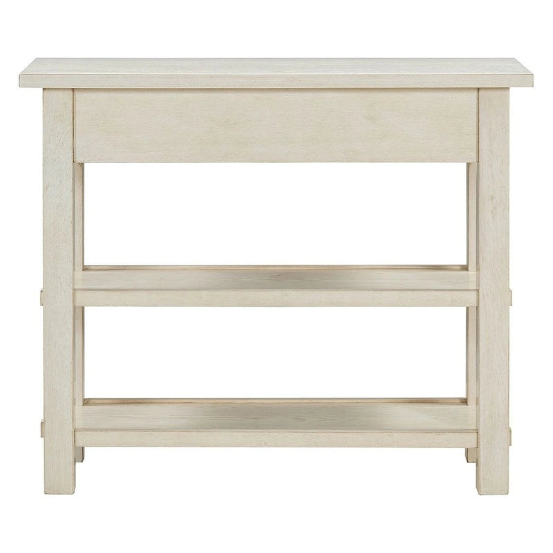36" Farmhouse Console Table with 1 Drawer and 2 Open Shelves, MDF and Rubberwood