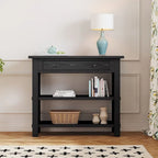 36" Farmhouse Console Table with 1 Drawer and 2 Open Shelves, MDF and Rubberwood