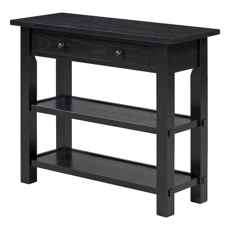 36" Farmhouse Console Table with 1 Drawer and 2 Open Shelves, MDF and Rubberwood