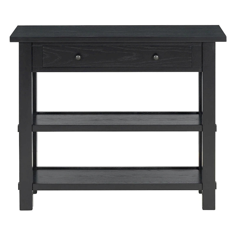 36" Farmhouse Console Table with 1 Drawer and 2 Open Shelves, MDF and Rubberwood