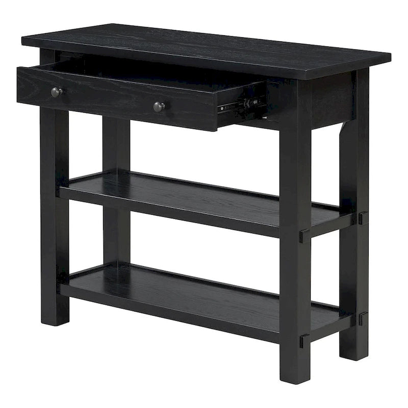 36" Farmhouse Console Table with 1 Drawer and 2 Open Shelves, MDF and Rubberwood