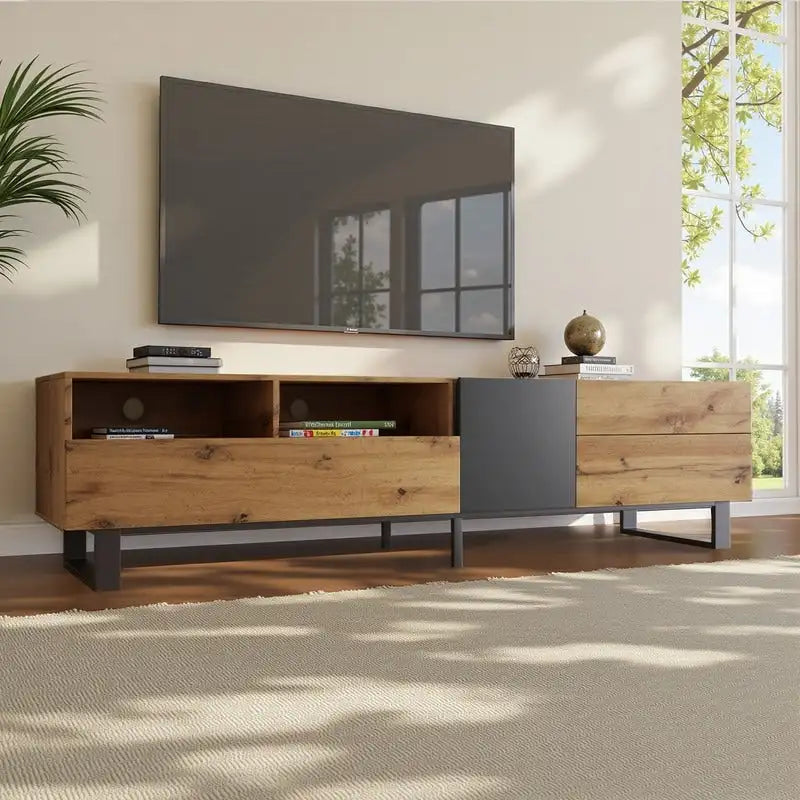 TV Stand for TVs Up to 80", Media Console with Drop-Down Doors and Drawers – 70.9"W x 15"D x 19.7"H