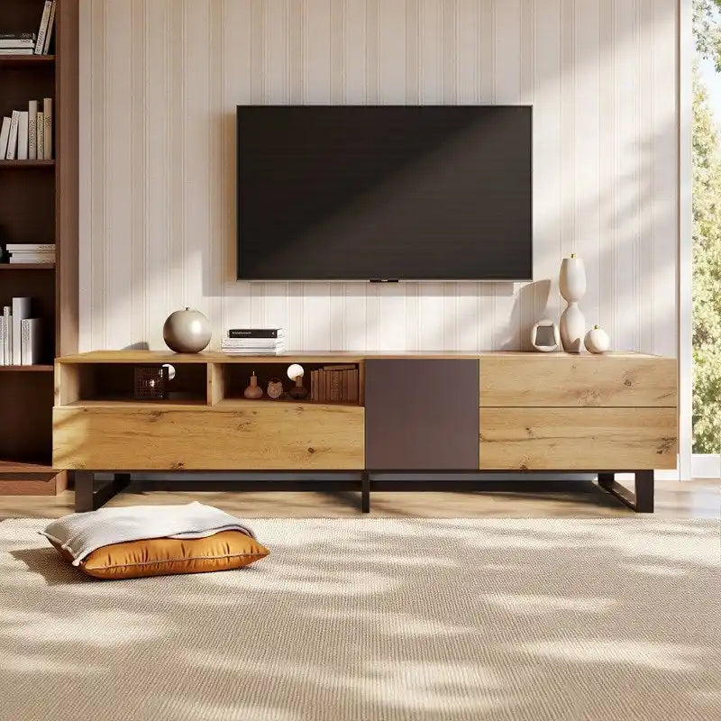 Modern TV Stand for TVs Up to 80, Media Console Entertainment Center with Double Storage & Drop-Down Door