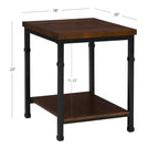 Industrial End Table with Bottom Shelf, Ash Veneer Top and Black Metal Frame, 22"H