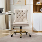 Velvet Tufted Swivel Office Chair with Gold Metal Base, Adjustable Height