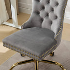 Velvet Tufted Swivel Office Chair with Gold Metal Base, Adjustable Height