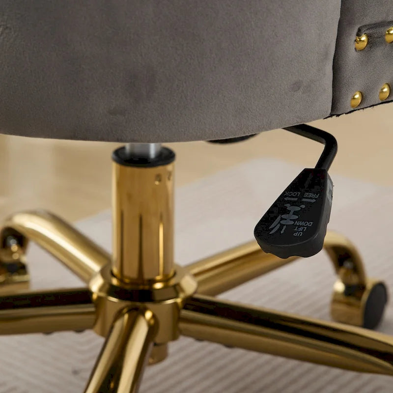Velvet Tufted Swivel Office Chair with Gold Metal Base, Adjustable Height