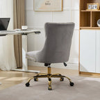 Velvet Tufted Swivel Office Chair with Gold Metal Base, Adjustable Height