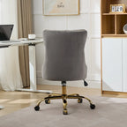 Velvet Tufted Swivel Office Chair with Gold Metal Base, Adjustable Height