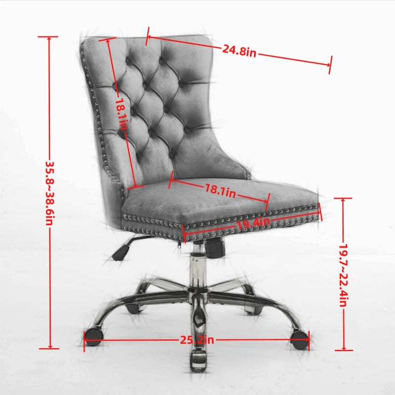Velvet Tufted Swivel Office Chair with Gold Metal Base, Adjustable Height
