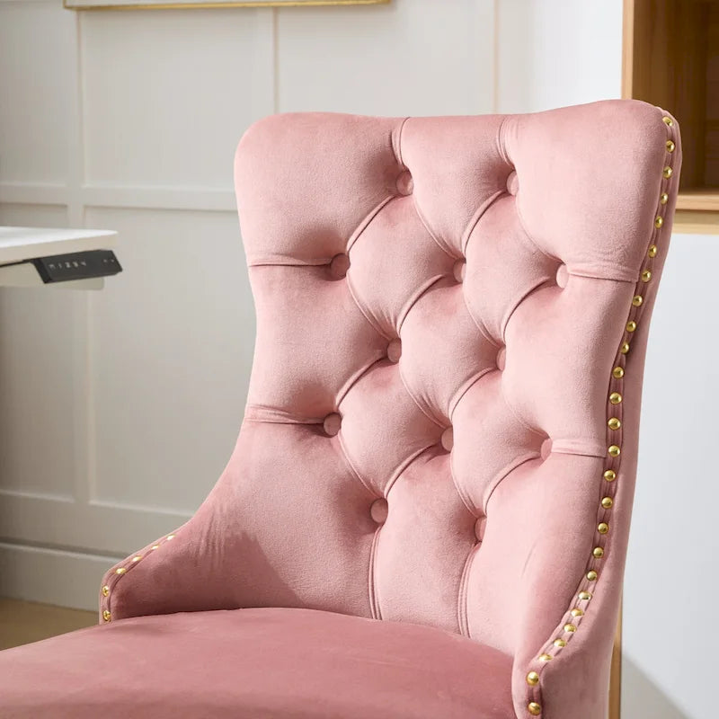 Velvet Tufted Swivel Office Chair with Gold Metal Base, Adjustable Height