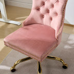 Velvet Tufted Swivel Office Chair with Gold Metal Base, Adjustable Height