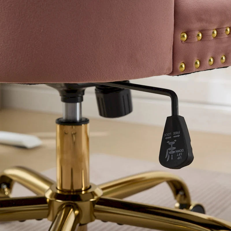 Velvet Tufted Swivel Office Chair with Gold Metal Base, Adjustable Height