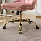 Velvet Tufted Swivel Office Chair with Gold Metal Base, Adjustable Height