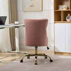 Velvet Tufted Swivel Office Chair with Gold Metal Base, Adjustable Height