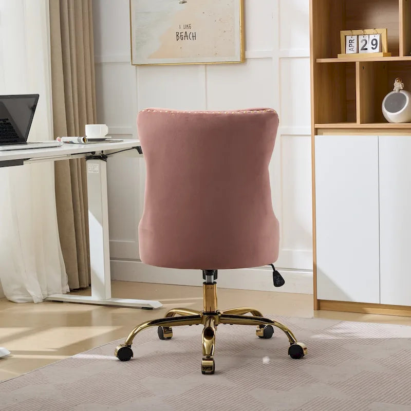 Velvet Tufted Swivel Office Chair with Gold Metal Base, Adjustable Height
