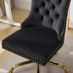 Velvet Tufted Swivel Office Chair with Gold Metal Base, Adjustable Height