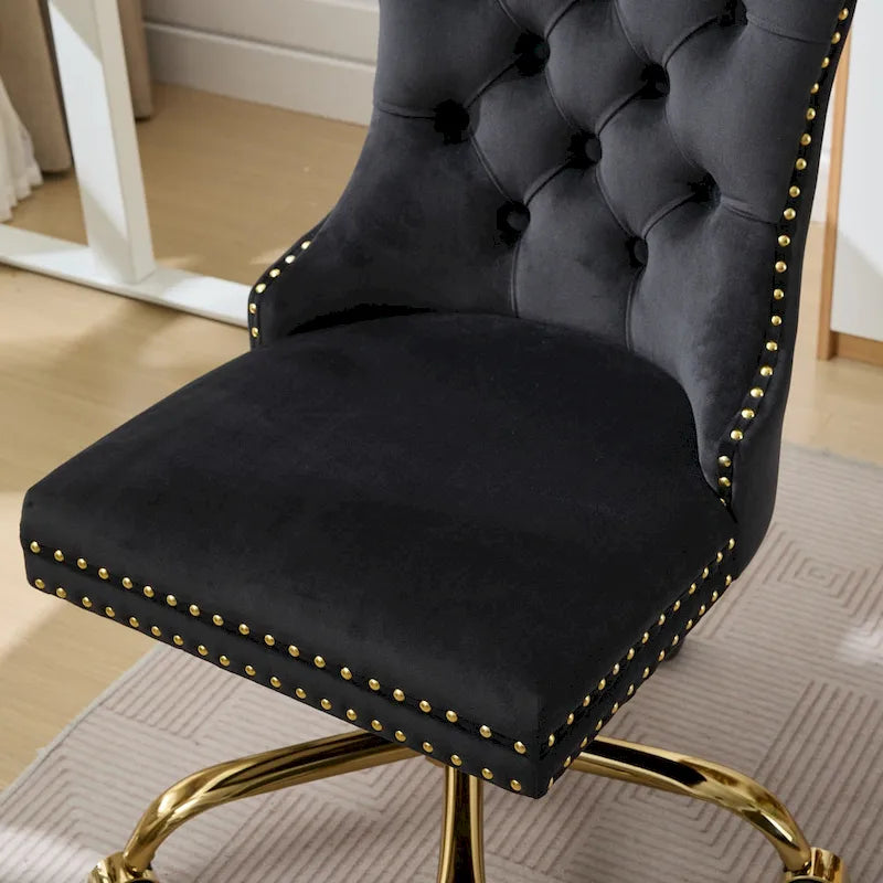 Velvet Tufted Swivel Office Chair with Gold Metal Base, Adjustable Height
