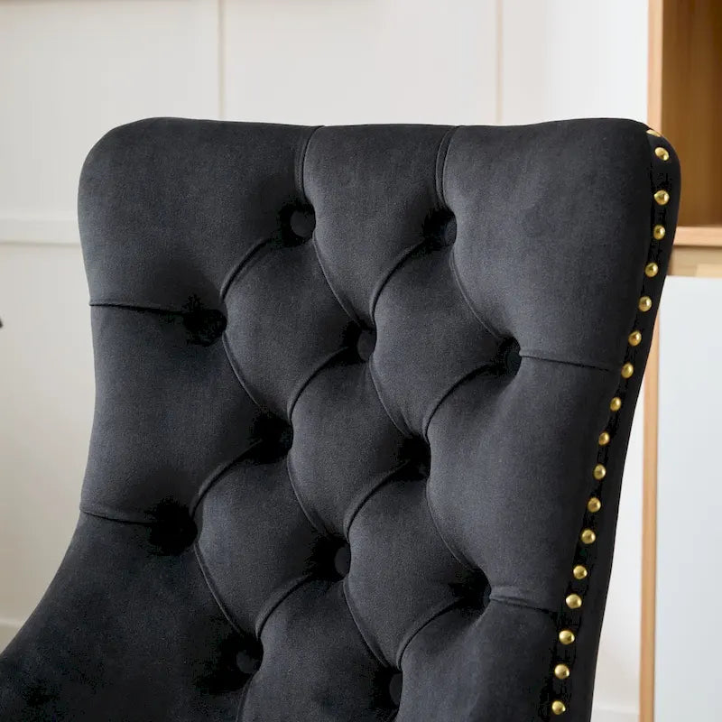 Velvet Tufted Swivel Office Chair with Gold Metal Base, Adjustable Height