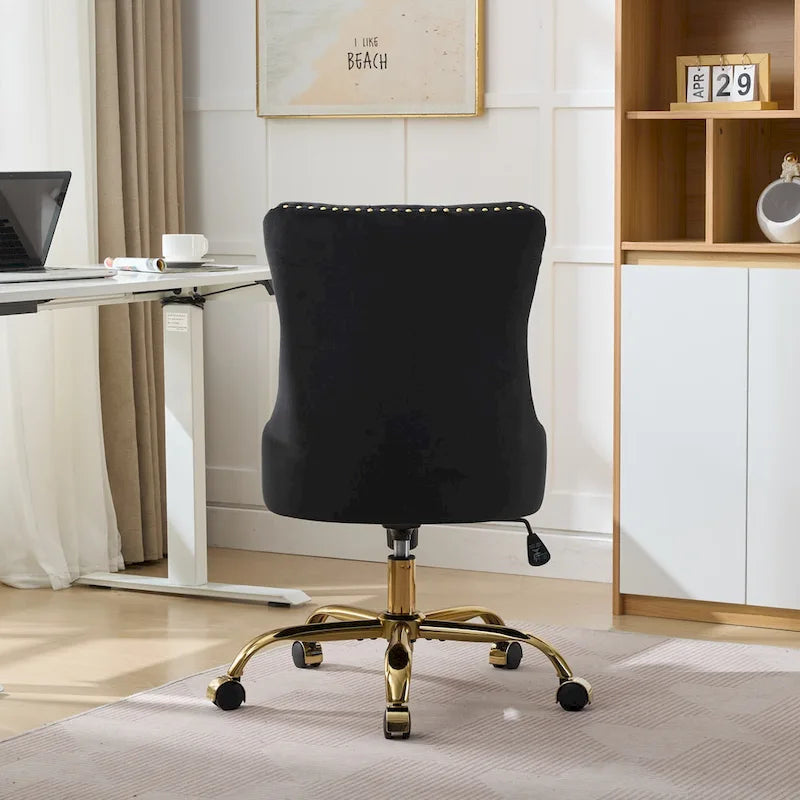 Velvet Tufted Swivel Office Chair with Gold Metal Base, Adjustable Height