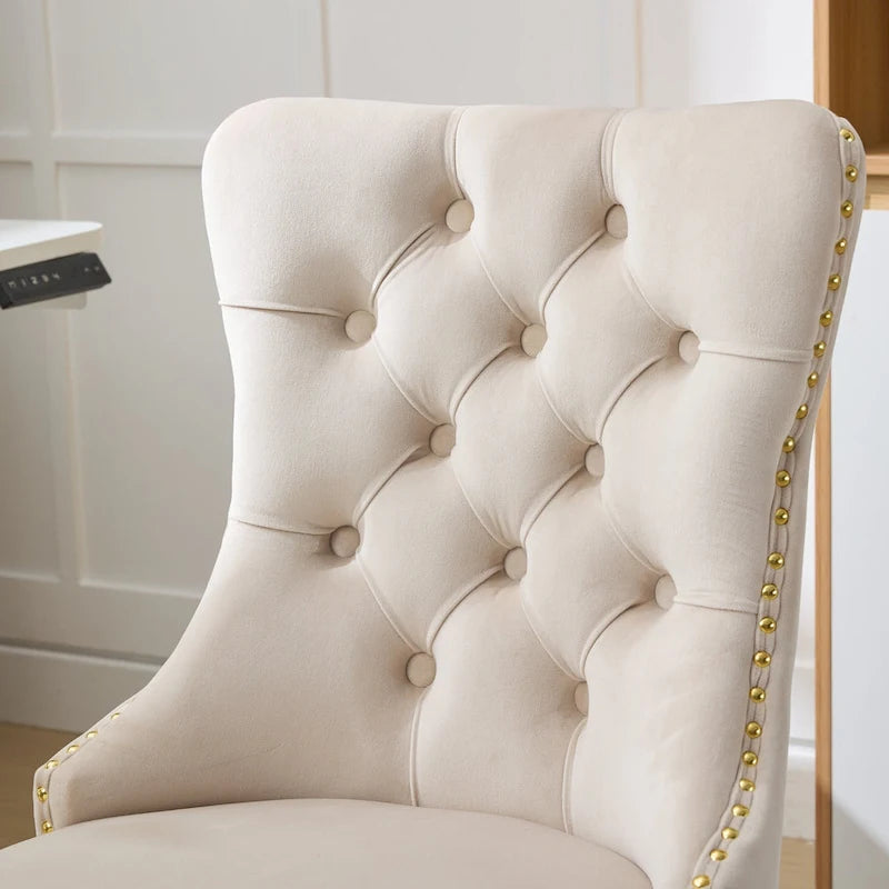 Velvet Tufted Swivel Office Chair with Gold Metal Base, Adjustable Height