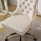 Velvet Tufted Swivel Office Chair with Gold Metal Base, Adjustable Height
