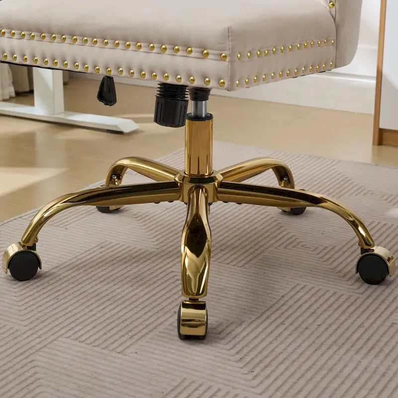 Velvet Tufted Swivel Office Chair with Gold Metal Base, Adjustable Height