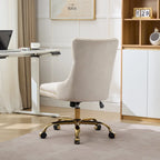 Velvet Tufted Swivel Office Chair with Gold Metal Base, Adjustable Height