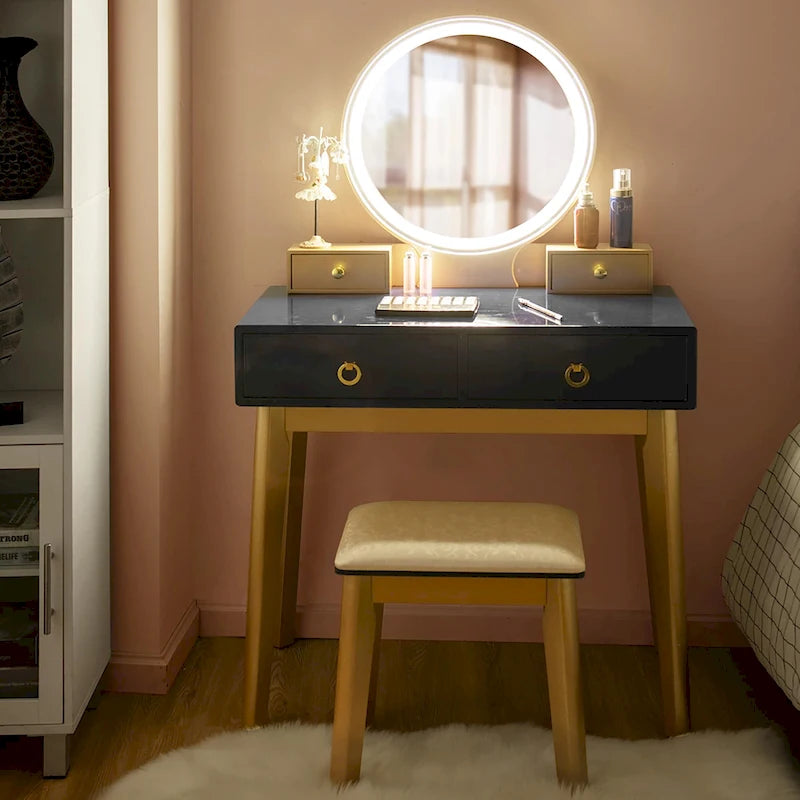 Vanity Makeup Table with Touch Screen Mirror and 3 Lighting Modes, 4 Drawers