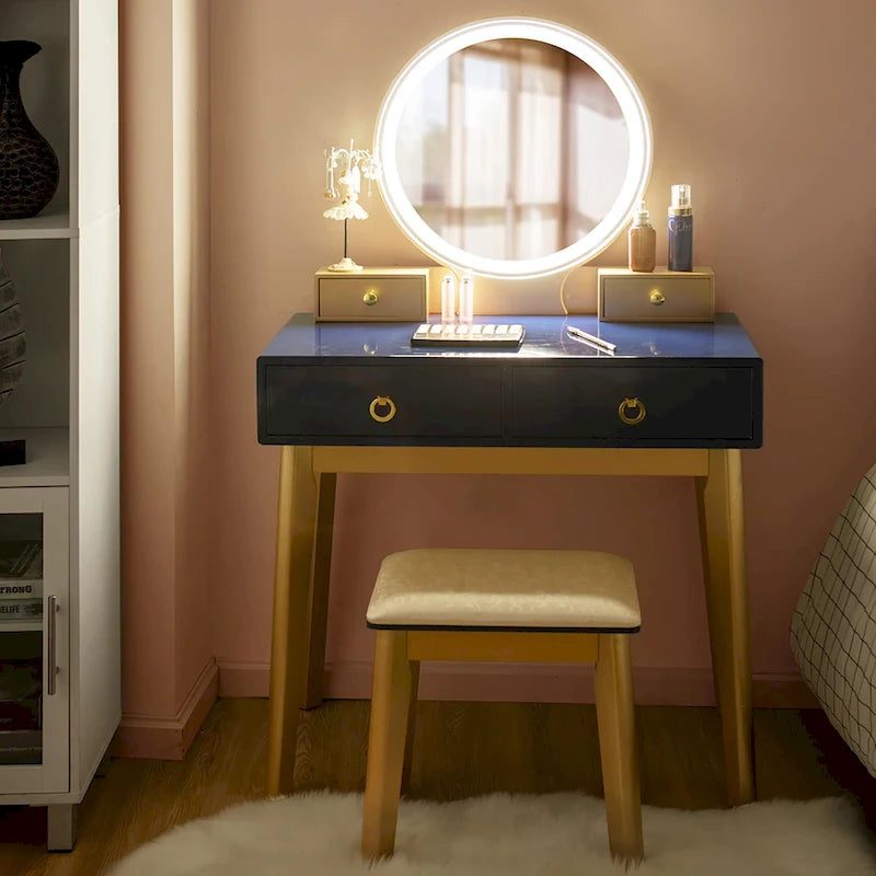 Vanity Makeup Table with Touch Screen Mirror and 3 Lighting Modes, 4 Drawers