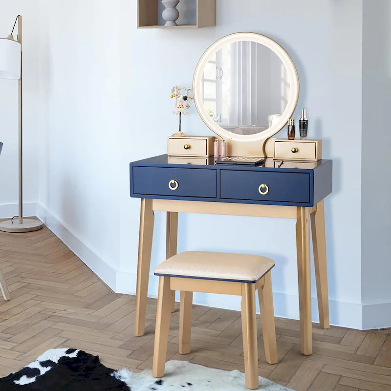 Vanity Makeup Table with Touch Screen Mirror and 3 Lighting Modes, 4 Drawers