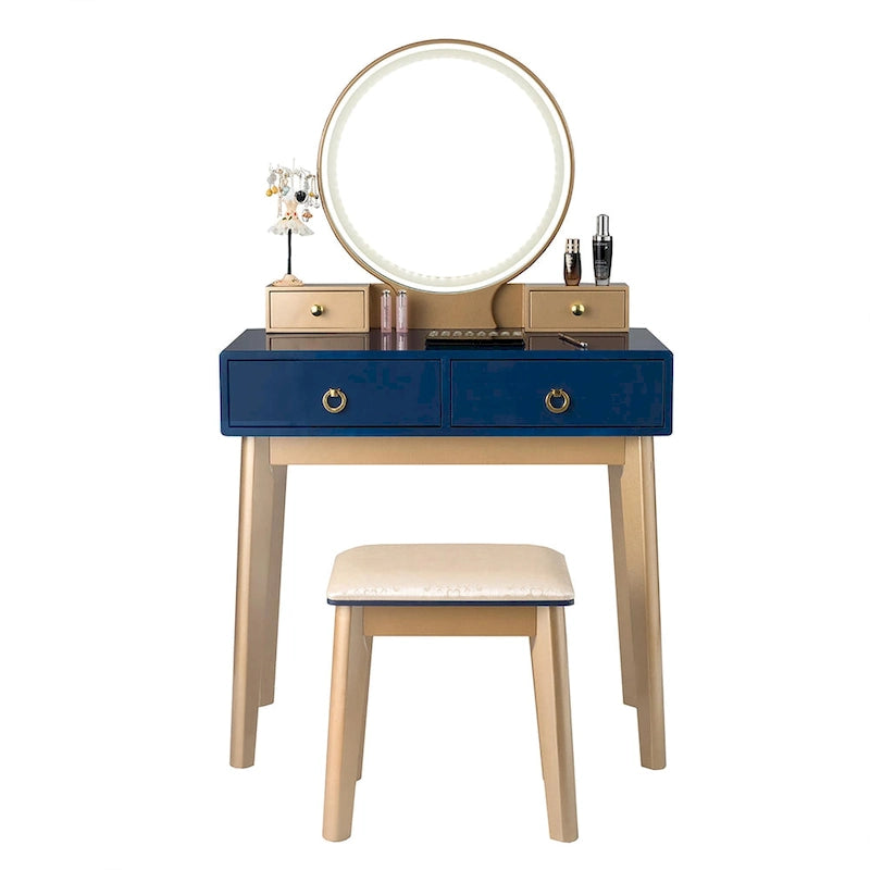 Vanity Makeup Table with Touch Screen Mirror and 3 Lighting Modes, 4 Drawers
