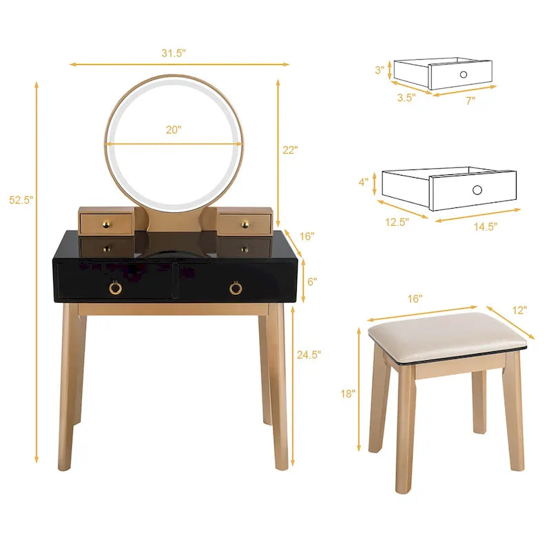 Vanity Makeup Table with Touch Screen Mirror and 3 Lighting Modes, 4 Drawers