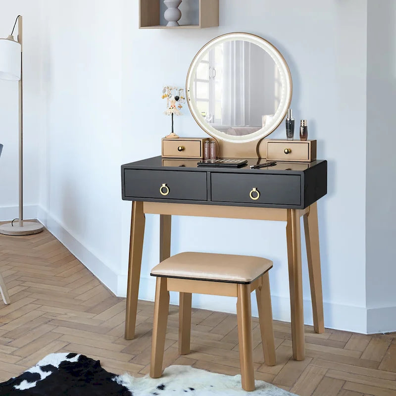 Vanity Makeup Table with Touch Screen Mirror and 3 Lighting Modes, 4 Drawers