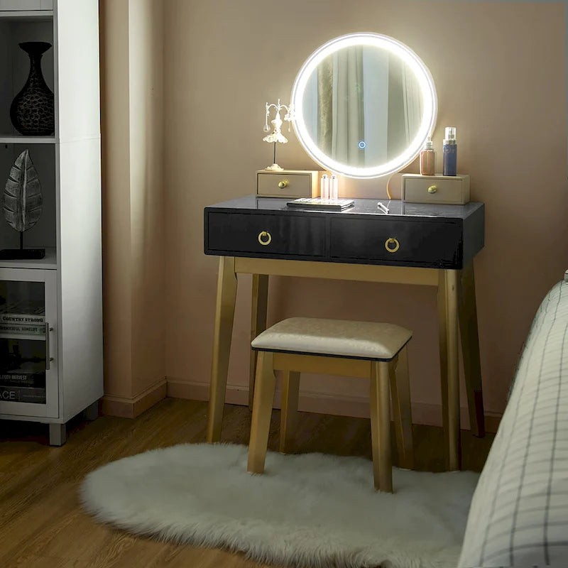 Vanity Makeup Table with Touch Screen Mirror and 3 Lighting Modes, 4 Drawers